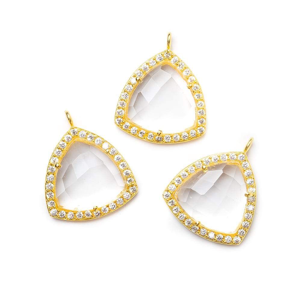 15.5mm Vermeil Bezel White CZ and Crystal Quartz Triangle Pendant 1 piece