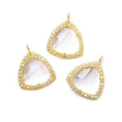 15.5mm Vermeil Bezel White CZ and Crystal Quartz Triangle Pendant 1 piece