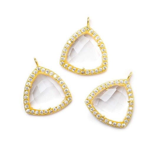 15.5mm Vermeil Bezel White CZ and Crystal Quartz Triangle Pendant 1 piece