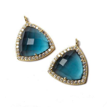 15.5mm Vermeil Bezel White CZ and London Blue Quartz Triangle Pendant 1 piece