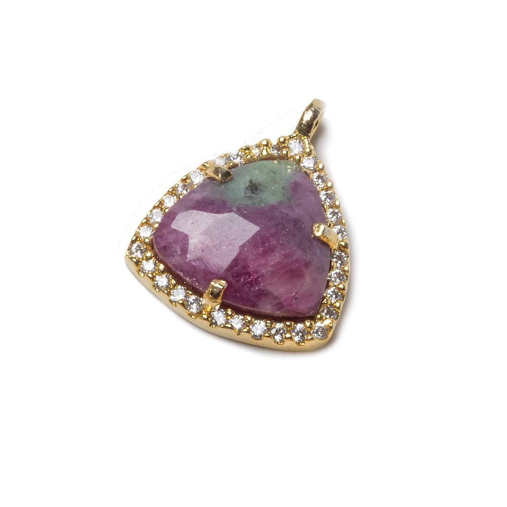15.5mm Gold Bezel White CZ and Ruby Zoisite Triangle Pendant 1 piece