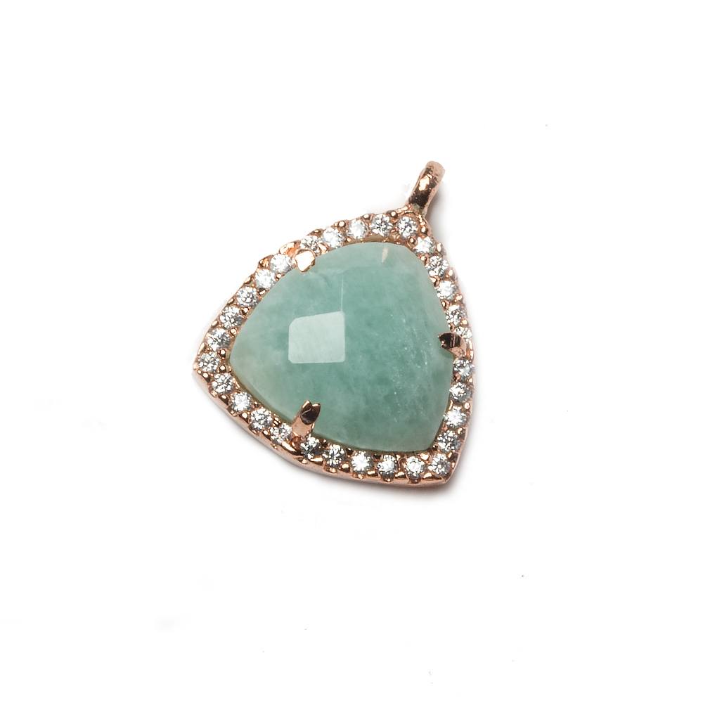 15.5mm Rose Gold Bezel White CZ and Amazonite Triangle Pendant 1 piece