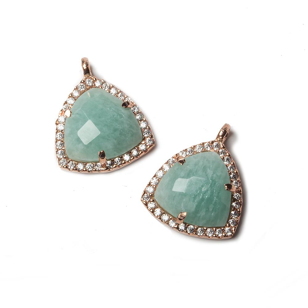 15.5mm Rose Gold Bezel White CZ and Amazonite Triangle Pendant 1 piece