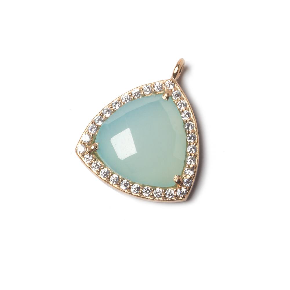 15.5mm Rose Gold Bezel White CZ and Aqua Chalcedony Triangle Pendant 1 piece