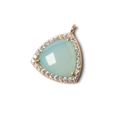15.5mm Rose Gold Bezel White CZ and Aqua Chalcedony Triangle Pendant 1 piece