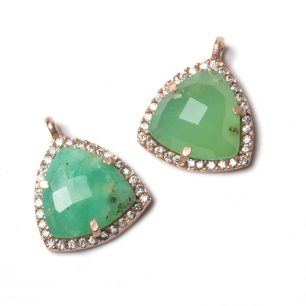 15.5mm Rose Gold Bezel White CZ and Chrysoprase Triangle Pendant 1 piece