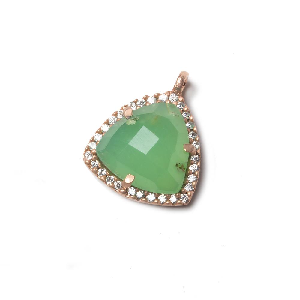 15.5mm Rose Gold Bezel White CZ and Chrysoprase Triangle Pendant 1 piece