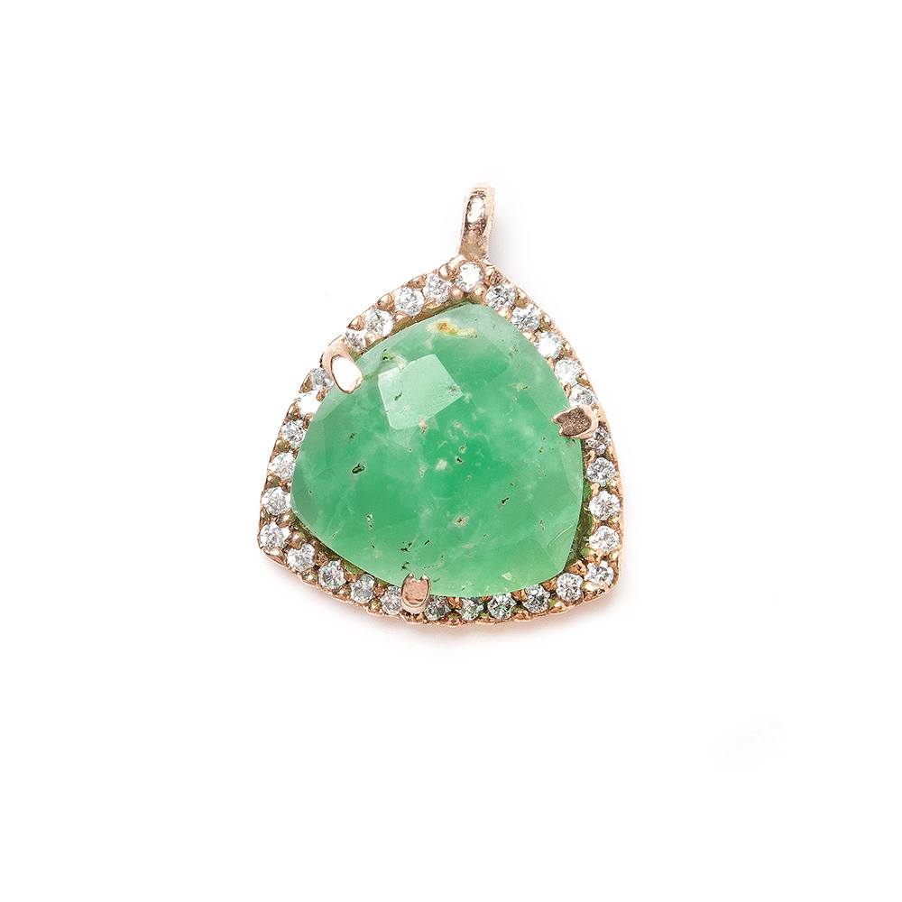 15.5mm Rose Gold Bezel White Cubic Zirconia and Chrysoprase Triangle Pendant 1 piece
