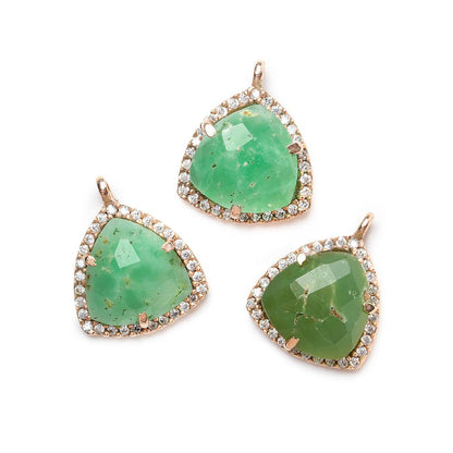 15.5mm Rose Gold Bezel White Cubic Zirconia and Chrysoprase Triangle Pendant 1 piece
