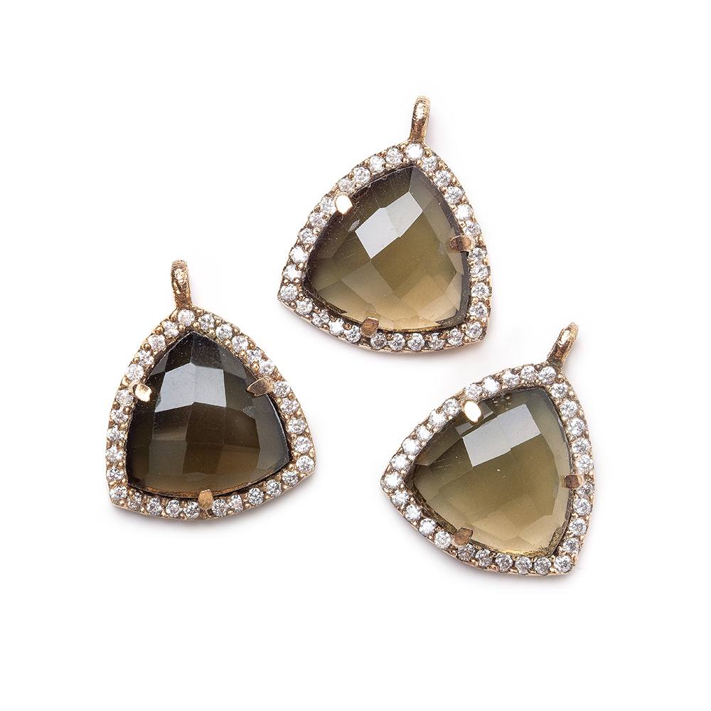 15.5mm Rose Gold CZ Bezel Smoky Hydro Quartz Faceted Triangle Pendant 1 piece