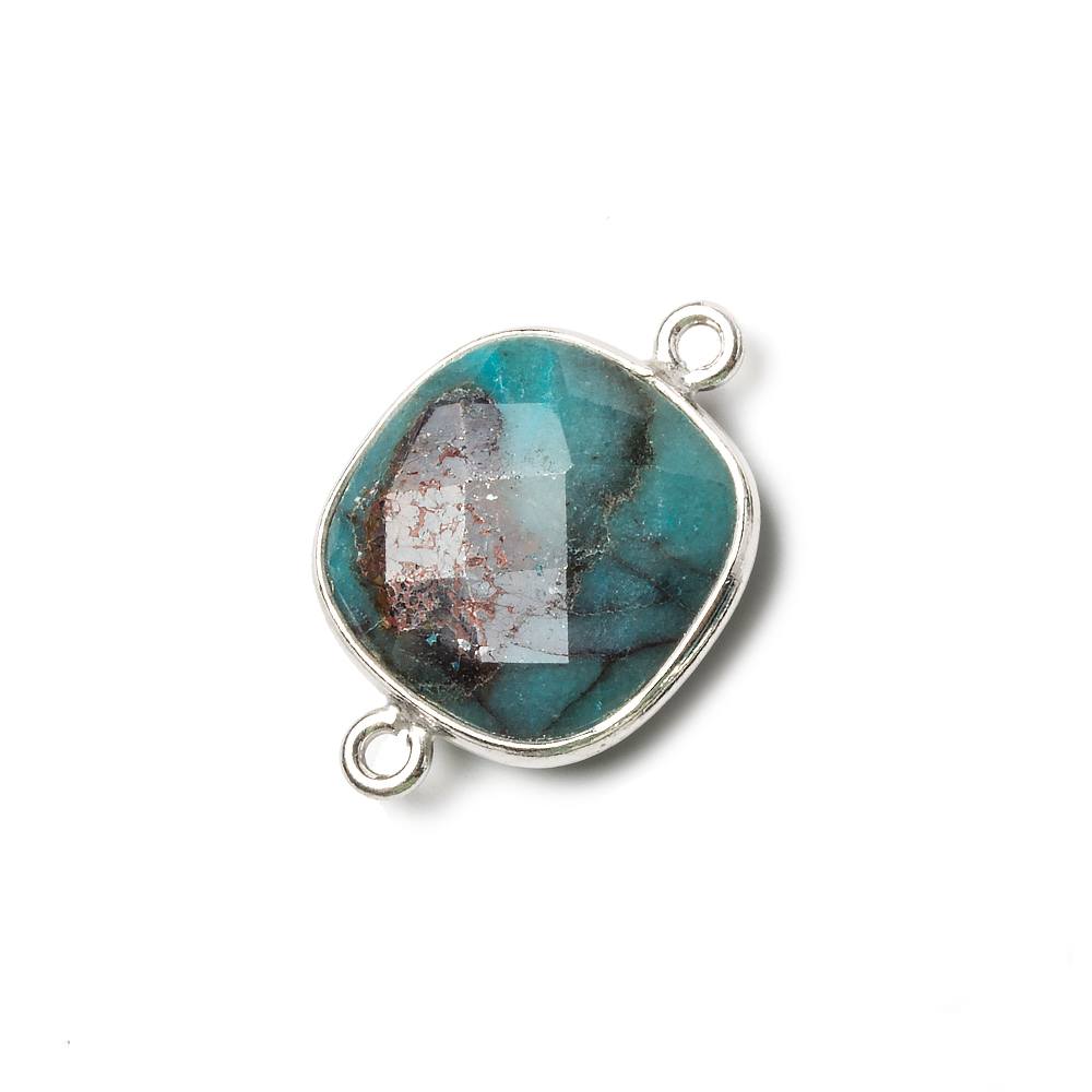 15.5mm Silver Bezel Chrysocolla faceted cushion Connector 1 piece