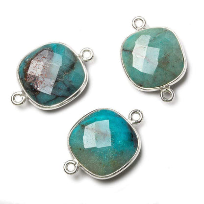 15.5mm Silver Bezel Chrysocolla faceted cushion Connector 1 piece