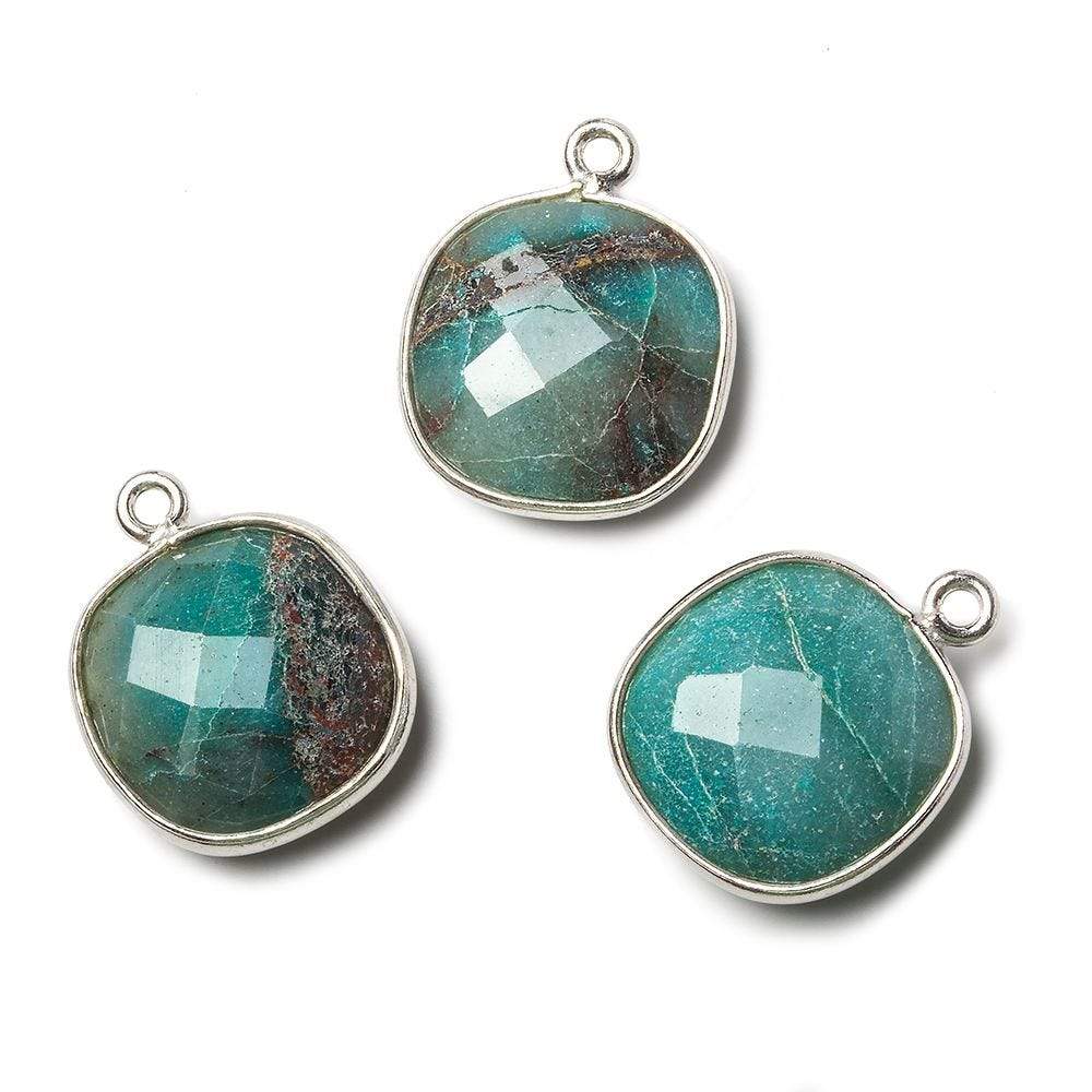 15.5mm Silver Bezel Chrysocolla faceted cushion Pendant 1 piece