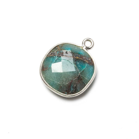 15.5mm Silver Bezel Chrysocolla faceted cushion Pendant 1 piece