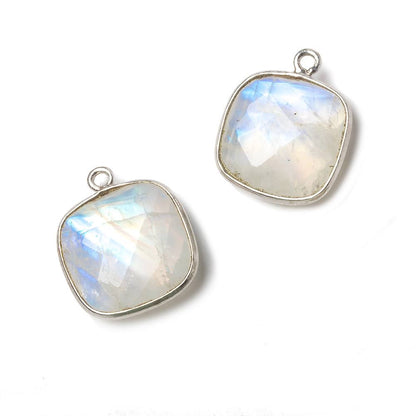 15.5mm Silver Bezel Rainbow Moonstone faceted cushion Pendant 1 piece