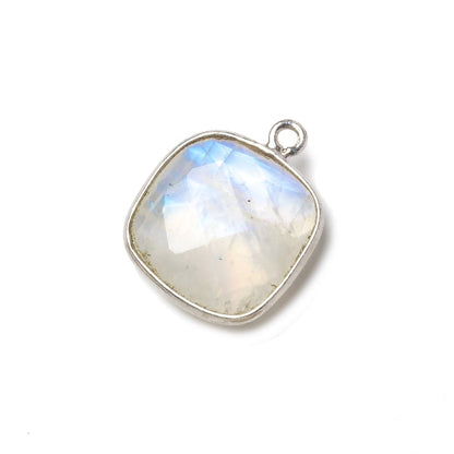 15.5mm Silver Bezel Rainbow Moonstone faceted cushion Pendant 1 piece