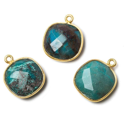 15.5mm Vermeil Bezel Chrysocolla faceted cushion Pendant 1 piece