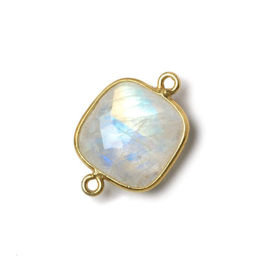 15.5mm Vermeil Bezel Rainbow Moonstone faceted cushion Connector 1 piece