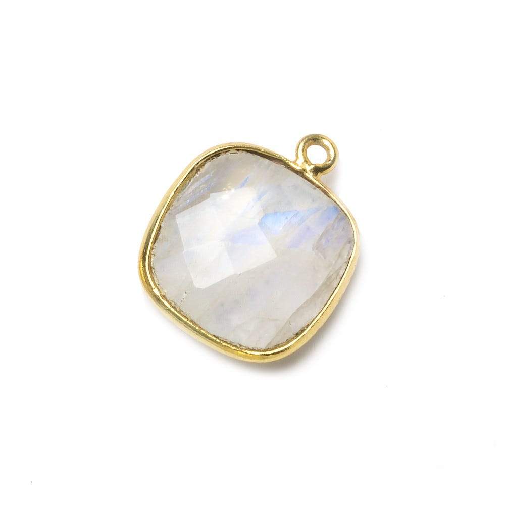 15.5mm Vermeil Bezel Rainbow Moonstone faceted cushion Pendant 1 piece