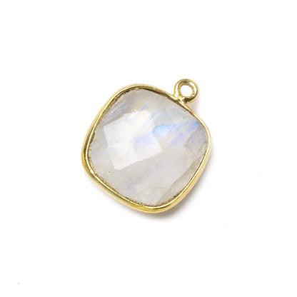 15.5mm Vermeil Bezel Rainbow Moonstone faceted cushion Pendant 1 piece