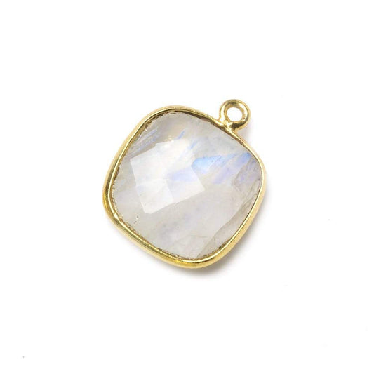 15.5mm Vermeil Bezel Rainbow Moonstone faceted cushion Pendant 1 piece