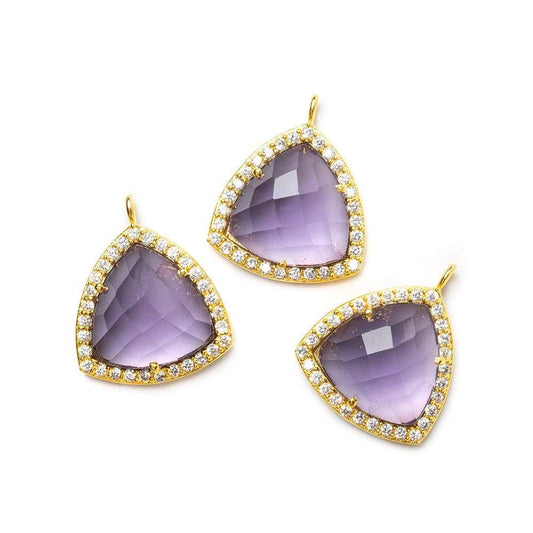 15.5mm Vermeil Bezel White CZ and Amethyst Triangle Pendant 1 piece