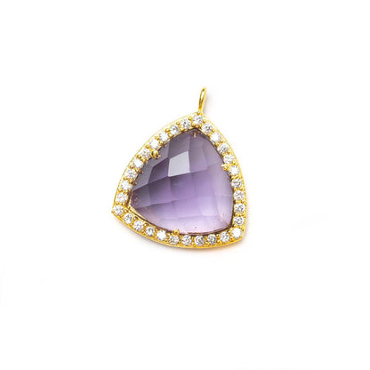 15.5mm Vermeil Bezel White CZ and Amethyst Triangle Pendant 1 piece