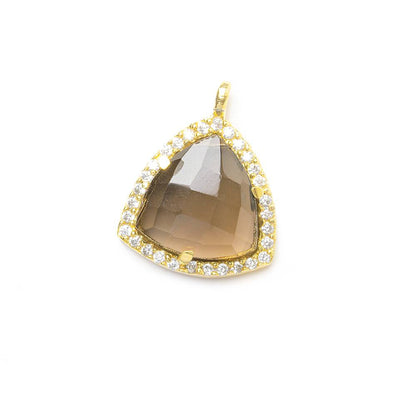 15.5mm Vermeil CZ Bezel Smoky Hydro Quartz Faceted Triangle Pendant 1 piece