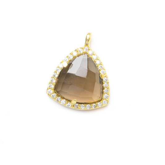15.5mm Vermeil CZ Bezel Smoky Hydro Quartz Faceted Triangle Pendant 1 piece