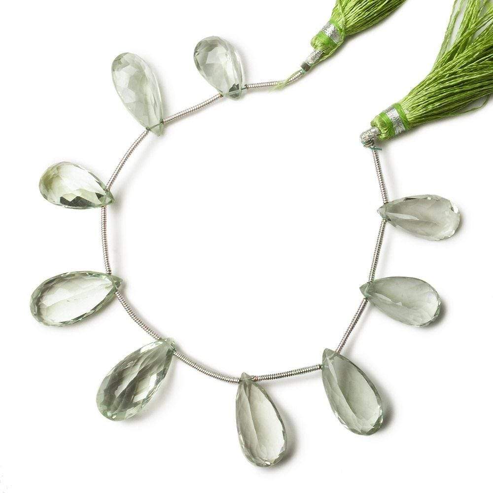 15.5x10-21.5x10mm Prasiolite pavilion faceted pears 6 inch 9 beads AAA