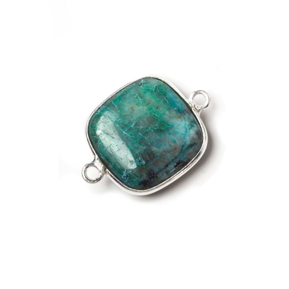 15.5x15.5mm Silver Bezeled Chrysocolla plain pillow Connector 1 piece