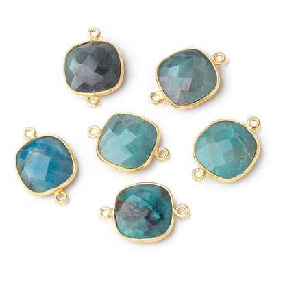 15.5x15.5mm Vermeil Bezeled Chrysocolla Faceted Pillow Connector 1 piece