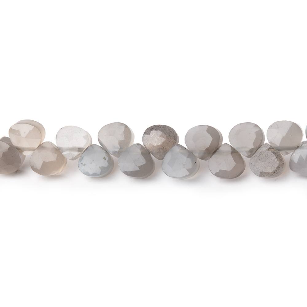 4.5mm Shaded Grey Moonstone Heart Micro-Briolette Beads 6 inch 52 pieces