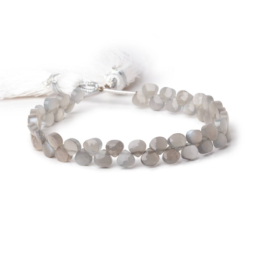 4.5mm Shaded Grey Moonstone Heart Micro-Briolette Beads 6 inch 52 pieces