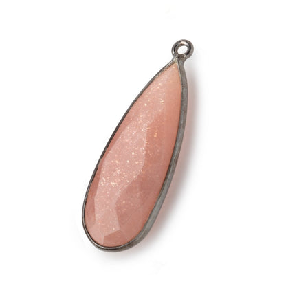 32x12mm Black Gold Bezeled Angel Skin Peach Moonstone Pear Pendant 1 piece