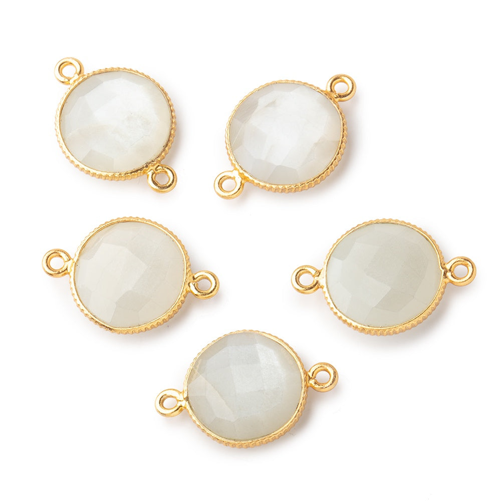 15mm Vermeil Corrugated Bezel White Moonstone Coin 2 ring Connector 1 pc