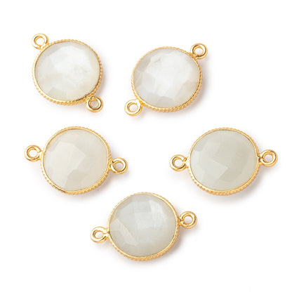 15mm Vermeil Corrugated Bezel White Moonstone Coin 2 ring Connector 1 pc