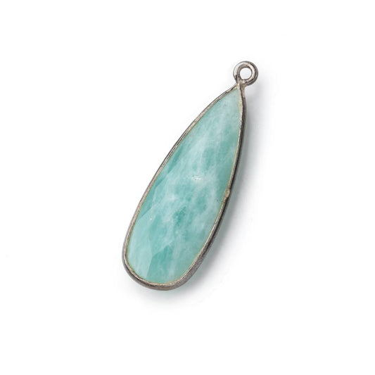 32x12mm Black Gold Bezeled Amazonite Pear Pendant 1 piece