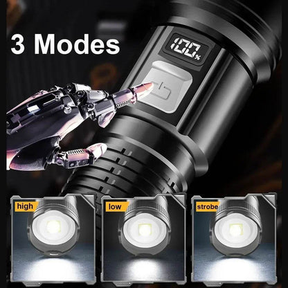 Ultra Bright Tactical LED Flashlight - USB Rechargeable Zoom Lantern for Camping, Fishing, and Defense