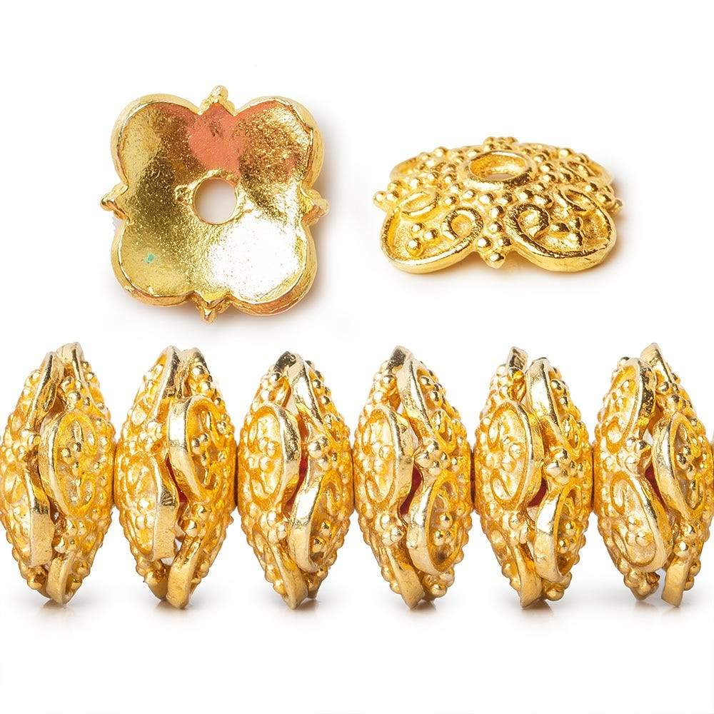 15mm 22kt Gold plated Copper Moroccan Scroll Bead Cap 8 inch 64 pieces