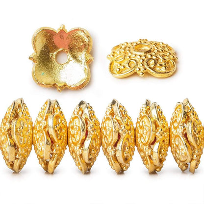 15mm 22kt Gold plated Copper Moroccan Scroll Bead Cap 8 inch 64 pieces