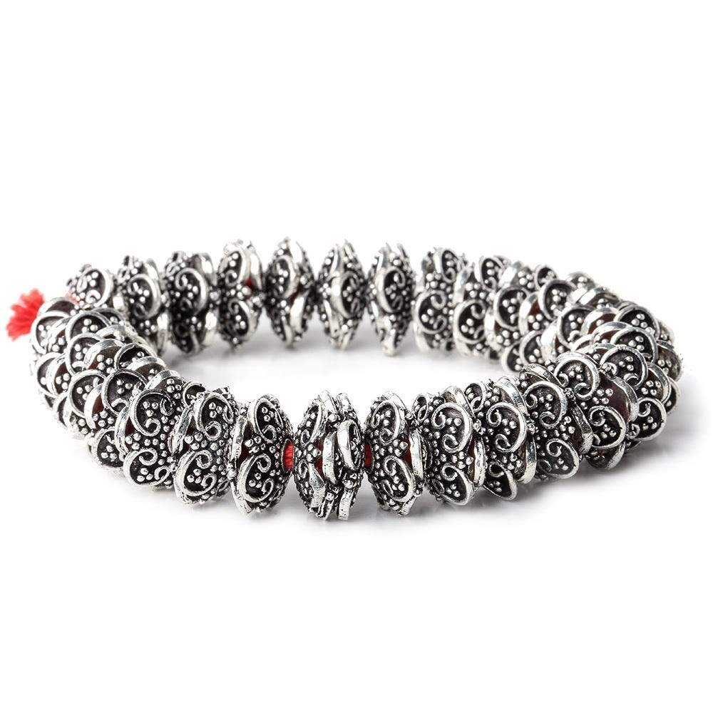 15mm Antiqued Sterling Silver plated Copper Moroccan Scroll Bead Cap 8 inch 64 beads