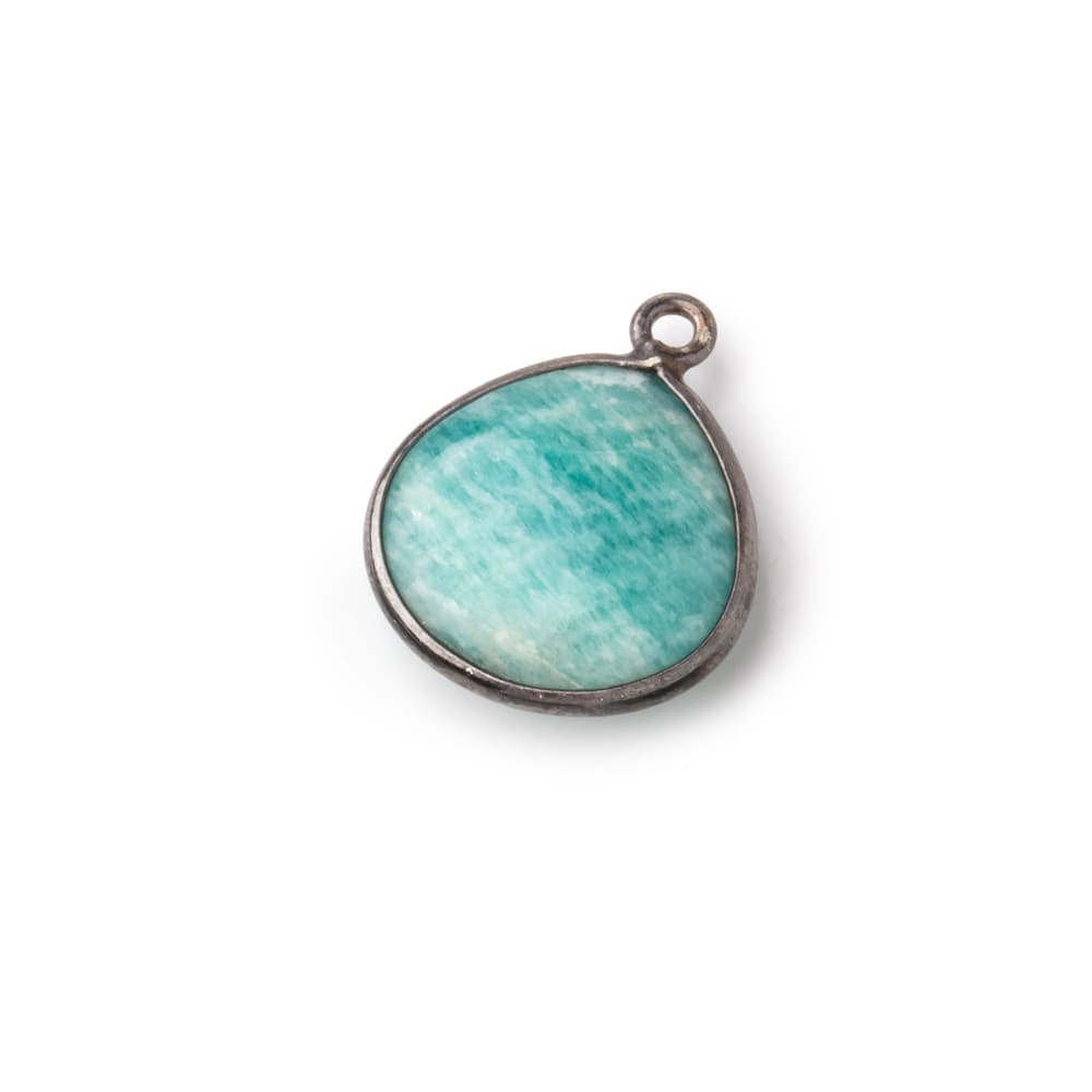 15mm Black Gold .925 Bezel Amazonite Plain Heart Pendant 1 Focal Bead