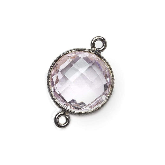 15mm Black Gold .925 Corrugated Bezel Pink Amethyst Coin 2 ring Connector 1 pc