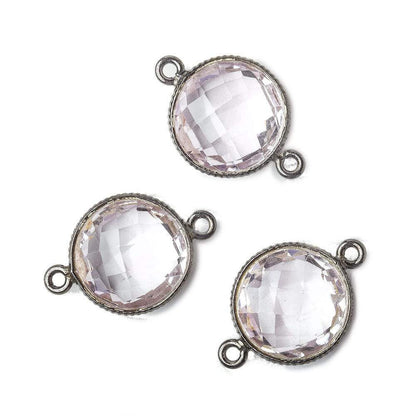 15mm Black Gold .925 Corrugated Bezel Pink Amethyst Coin 2 ring Connector 1 pc