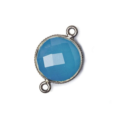 15mm Black Gold .925 Corrugated Bezel Santorini Blue Chalcedony Coin 2 ring Connector 1 pc