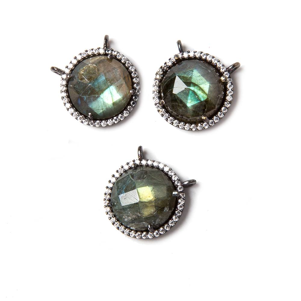 15mm Black Gold Bezeled CZ & Labradorite Coin Connector 1 pc