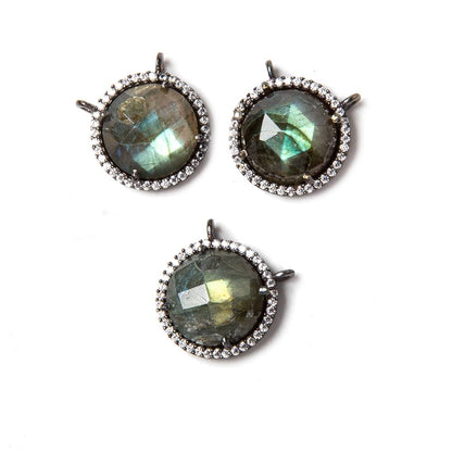 15mm Black Gold Bezeled CZ & Labradorite Coin Connector 1 pc