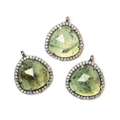 15mm Black Gold Bezeled White CZ and Prehnite Heart Pendant 1 piece