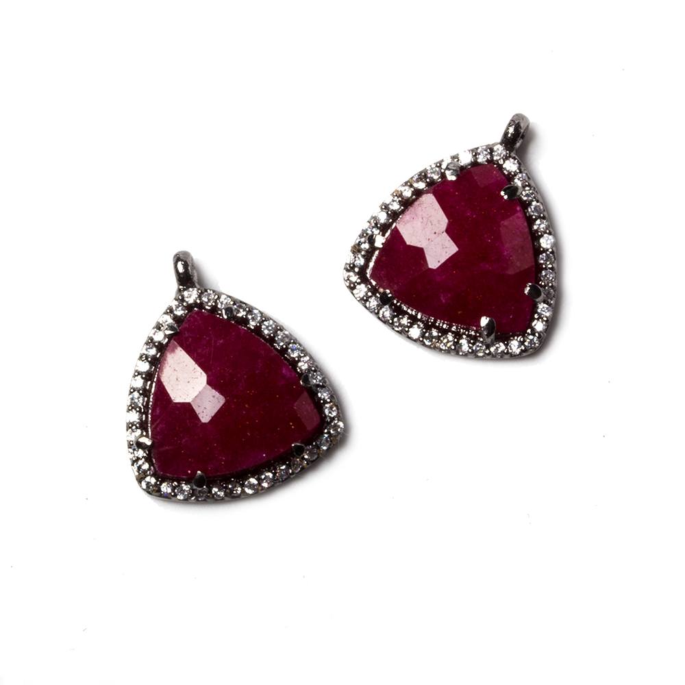 15mm Black Gold Bezeled White CZ & Ruby Triangle Pendant 1 piece